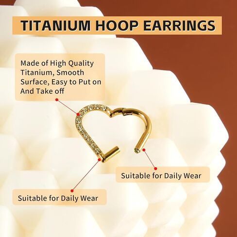 16G G23 Titanium Heart Shape Daith Piercing Nose Piercing Clicker Cartilage Tragus Earring Daith Helix Tragus Cartilage Cubic Zirconia Earrings Jewelry for Women Men in Saudi Arabia
