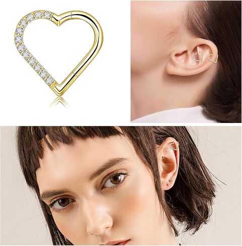 16G G23 Titanium Heart Shape Daith Piercing Nose Piercing Clicker Cartilage Tragus Earring Daith Helix Tragus Cartilage Cubic Zirconia Earrings Jewelry for Women Men in Saudi Arabia