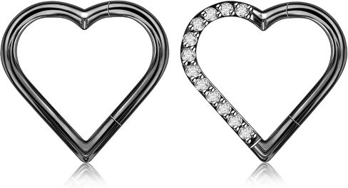 16G G23 Titanium Heart Shape Daith Piercing Nose Piercing Clicker Cartilage Tragus Earring Daith Helix Tragus Cartilage Cubic Zirconia Earrings Jewelry for Women Men in Saudi Arabia
