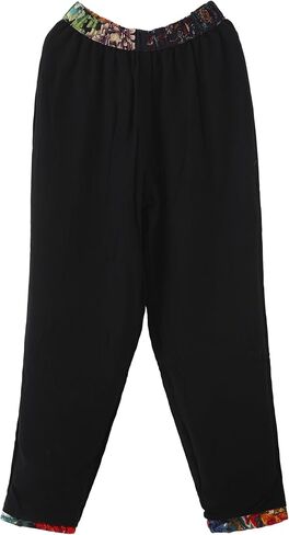 Women's Patchwork Harem Pants Cotton-Linen Blend Boho Trousers Hippie Pants with Pockets Fall Winter in Kuwait