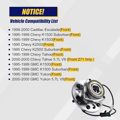 KUSATEC 515024 Front Wheel Bearing and Hub Assembly Compatible with 1999-2000 Cadillac Escalade, 1995-2000 Chevy GMC K1500 K2500 Suburban Tahoe Yukon, 6 Lug Bolts w/ABS in Saudi Arabia
