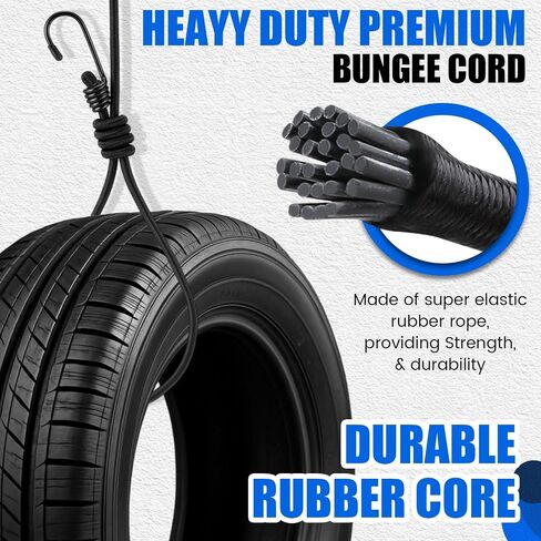 SATINIOR 18 Pcs Bungee Cords with Hooks Heavy Duty Outdoor Elastic Bungee Straps 8" 12" 24" 32" 47" 78.7'' Extra Strong Outdoor Elastic Rope for Luggage Rack Camping Tarps Tents Bike, Black in Saudi Arabia