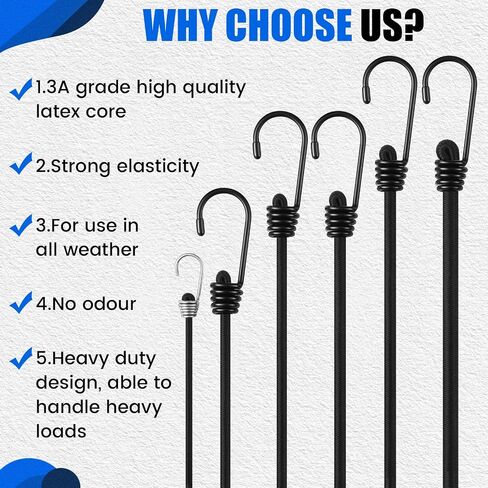 SATINIOR 18 Pcs Bungee Cords with Hooks Heavy Duty Outdoor Elastic Bungee Straps 8" 12" 24" 32" 47" 78.7'' Extra Strong Outdoor Elastic Rope for Luggage Rack Camping Tarps Tents Bike, Black in Saudi Arabia