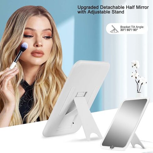 حقيبة مكياج كبيرة للسفر مع مرآة LED، مرآة بحامل خافت بثلاثة ألوان قابلة للفصل، مع فاصل قابل للتعديل، مكان لتخزين حامل فرشاة المكياج (أسود) in Kuwait