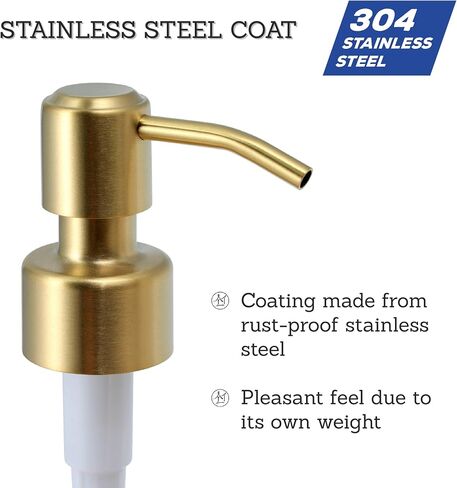 ALTGLAS Twin Pack - 2X Stainless Steel Soap Pump 'Roma' as Replacement for Liquid Hand Soap Dispensers (Brushed Gold) - Fits e.g. Jack Bottle in Saudi Arabia