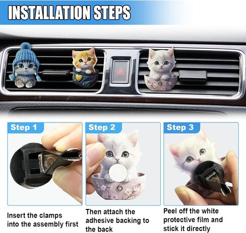 3PCS Cute Cat Car Air Freshener Vent Clip, 2D Flat Acrylic Auto Air Conditioning Diffuser Outlet Clip, Cartoon Kitty Automotive Interior Decoration Accessory for Women (Blue/Pink/Green) in Saudi Arabia