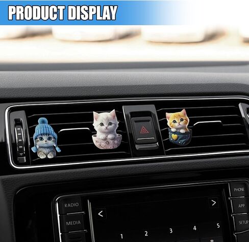 3PCS Cute Cat Car Air Freshener Vent Clip, 2D Flat Acrylic Auto Air Conditioning Diffuser Outlet Clip, Cartoon Kitty Automotive Interior Decoration Accessory for Women (Blue/Pink/Green) in Saudi Arabia