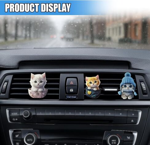 3PCS Cute Cat Car Air Freshener Vent Clip, 2D Flat Acrylic Auto Air Conditioning Diffuser Outlet Clip, Cartoon Kitty Automotive Interior Decoration Accessory for Women (Blue/Pink/Green) in Saudi Arabia