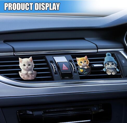 3PCS Cute Cat Car Air Freshener Vent Clip, 2D Flat Acrylic Auto Air Conditioning Diffuser Outlet Clip, Cartoon Kitty Automotive Interior Decoration Accessory for Women (Blue/Pink/Green) in Saudi Arabia