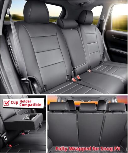 غطاء مقعد CRV مناسب حسب الطلب لسيارة Honda CR-V 2023-2026 LX EX EX-L Sport Touring Hybrid، جلد صناعي، مجموعة كاملة من صفين، (أسود) in Kuwait