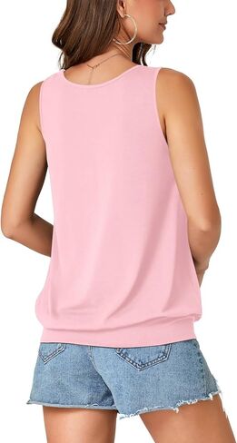 Umenlele Women’s Casual Banded Bottom Cami Shirt V Neck Sleeveless Loose Summer Tank Top Camisole in Kuwait