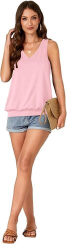 Umenlele Women’s Casual Banded Bottom Cami Shirt V Neck Sleeveless Loose Summer Tank Top Camisole in Kuwait