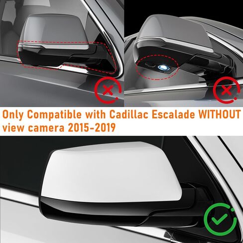 Moonlinks Compatible with Chevy Tahoe/Suburban GMC Yukon/Yukon XL 2015-2020 Mirror Cover, Glossy Black Left&Right Side Clip-on Mirror Cap Without Turn Signal for Cadillac Escalade 2015-2019 in Saudi Arabia