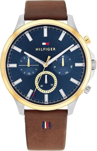 Tommy Hilfiger 1710496 Men's Stainless Steel Case and Calfskin Strap Watch Color: Brown in Saudi Arabia
