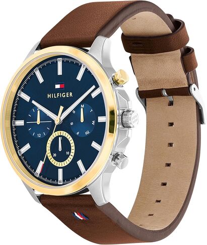 Tommy Hilfiger 1710496 Men's Stainless Steel Case and Calfskin Strap Watch Color: Brown in Saudi Arabia