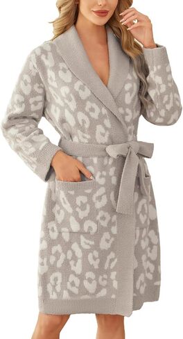 Snuggle Sac Ultra Soft Robes for Women with Pockets, Leopard Spa Robe Loungewear Towel Cozy Fluffy Bathrobe for Mom's Gifts in Kuwait