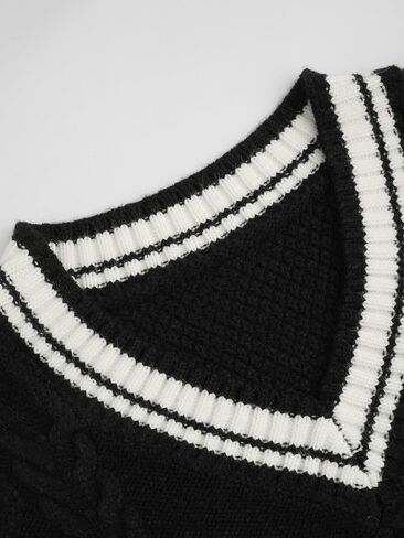 CIDER V-Neck Contrast Binding Bowknot Knitted Vest Curve & Plus in Saudi Arabia