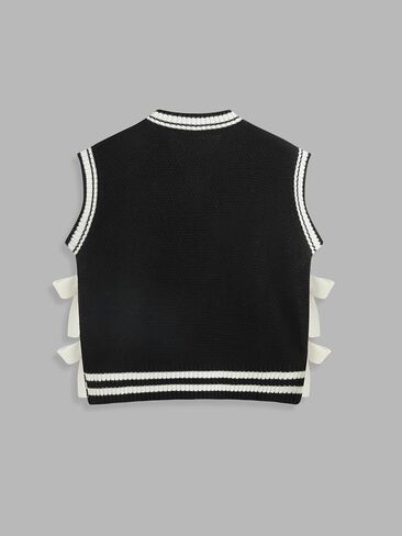CIDER V-Neck Contrast Binding Bowknot Knitted Vest Curve & Plus in Saudi Arabia