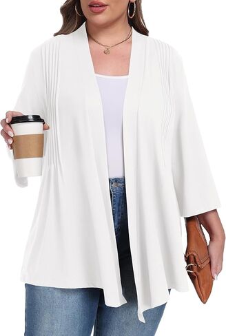 سترة OLRIK النسائية ذات الحجم الكبير 3/4 الأكمام خفيفة الوزن 2025 مفتوحة من الأمام in Kuwait