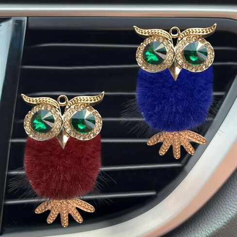 2PCS Bling Crystal Owl Car Diffuser Air Freshener Vent Clip Charm- Cute Rhinestone Owl Air Conditioner Outlet Decorative Clip for Car Dashboard, Auto Interior Decoration for Women Men (Dark Blue/Cyan) in Kuwait