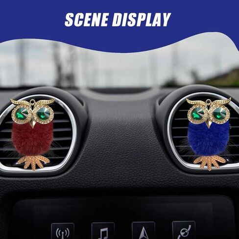 2PCS Bling Crystal Owl Car Diffuser Air Freshener Vent Clip Charm- Cute Rhinestone Owl Air Conditioner Outlet Decorative Clip for Car Dashboard, Auto Interior Decoration for Women Men (Dark Blue/Cyan) in Kuwait