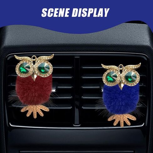 2PCS Bling Crystal Owl Car Diffuser Air Freshener Vent Clip Charm- Cute Rhinestone Owl Air Conditioner Outlet Decorative Clip for Car Dashboard, Auto Interior Decoration for Women Men (Dark Blue/Cyan) in Kuwait
