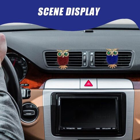 2PCS Bling Crystal Owl Car Diffuser Air Freshener Vent Clip Charm- Cute Rhinestone Owl Air Conditioner Outlet Decorative Clip for Car Dashboard, Auto Interior Decoration for Women Men (Dark Blue/Cyan) in Kuwait