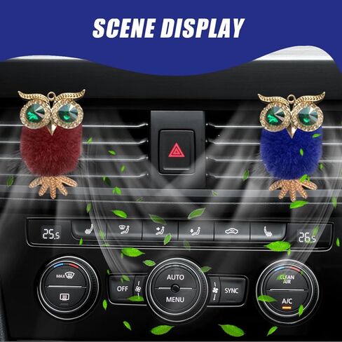 2PCS Bling Crystal Owl Car Diffuser Air Freshener Vent Clip Charm- Cute Rhinestone Owl Air Conditioner Outlet Decorative Clip for Car Dashboard, Auto Interior Decoration for Women Men (Dark Blue/Cyan) in Kuwait