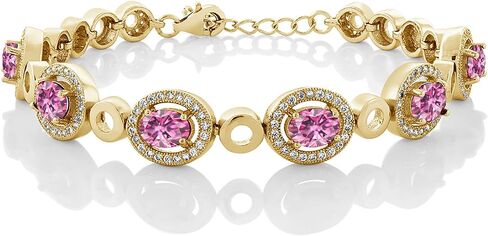 Gem Stone King 18K Yellow Gold Plated Silver Yellow Citrine Tennis Bracelet For Women (6.27 Cttw, Oval Checkerboard 7X5MM, 7 Inch with 1 Inch Extender) in Saudi Arabia