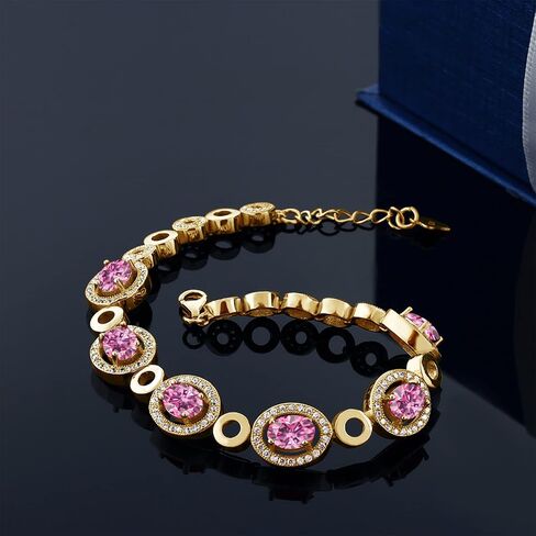 Gem Stone King 18K Yellow Gold Plated Silver Yellow Citrine Tennis Bracelet For Women (6.27 Cttw, Oval Checkerboard 7X5MM, 7 Inch with 1 Inch Extender) in Saudi Arabia