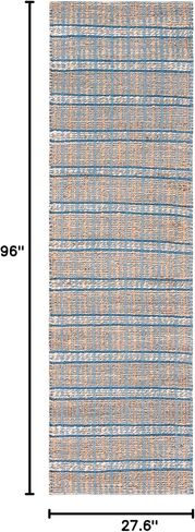 SAFAVIEH Natural Fiber Collection Runner Rug - 2'3" x 8', Blue & Natural, Handmade Boho Stripe Farmhouse Rustic Jute & Cotton Jute, Ideal for High Traffic Areas in Living Room, Bedroom (NFB656M) in Saudi Arabia