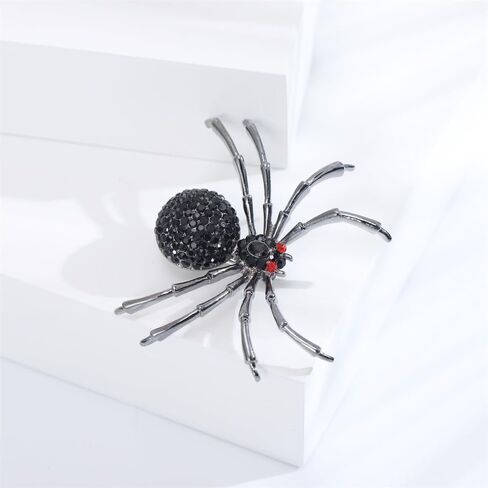 Punk Black Rhinestones Spider Brooch Pin for Women Men Girls Fashion Gothic Crystal Animal Brooches Lapel Pins for Dresses Suit Clothes Accessories Unique Jewelry for Halloween in Saudi Arabia