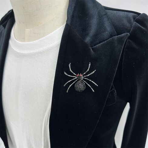 Punk Black Rhinestones Spider Brooch Pin for Women Men Girls Fashion Gothic Crystal Animal Brooches Lapel Pins for Dresses Suit Clothes Accessories Unique Jewelry for Halloween in Saudi Arabia