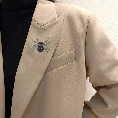 Punk Black Rhinestones Spider Brooch Pin for Women Men Girls Fashion Gothic Crystal Animal Brooches Lapel Pins for Dresses Suit Clothes Accessories Unique Jewelry for Halloween in Saudi Arabia