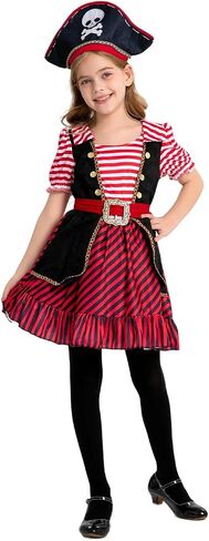 Pirate Costume Kids Deluxe Girls Pirate Dress Hat Belt Halloween Cosplay Outfits in Saudi Arabia