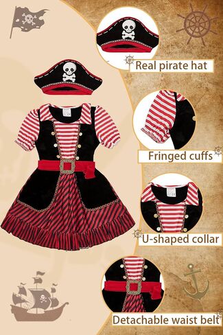 Pirate Costume Kids Deluxe Girls Pirate Dress Hat Belt Halloween Cosplay Outfits in Saudi Arabia