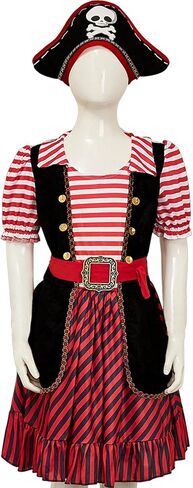 Pirate Costume Kids Deluxe Girls Pirate Dress Hat Belt Halloween Cosplay Outfits in Saudi Arabia