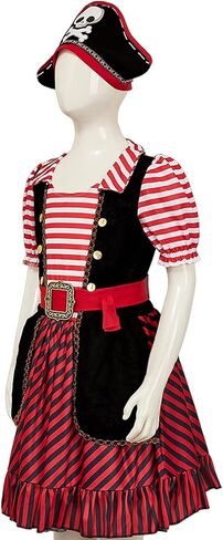 Pirate Costume Kids Deluxe Girls Pirate Dress Hat Belt Halloween Cosplay Outfits in Saudi Arabia