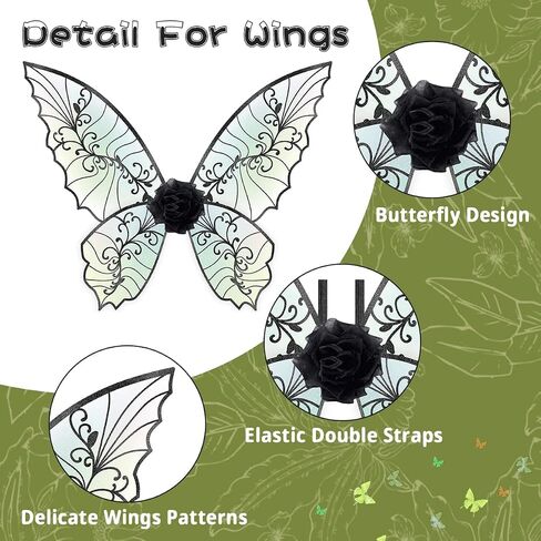 Fairy Wings for Adults Women Floral Garland Star Wands Hair Tinsel Elf Ears Fairy Costume Halloween Cosplay 13PCS in Kuwait