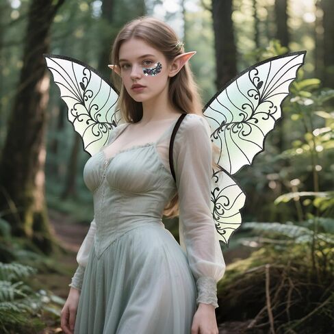 Fairy Wings for Adults Women Floral Garland Star Wands Hair Tinsel Elf Ears Fairy Costume Halloween Cosplay 13PCS in Kuwait