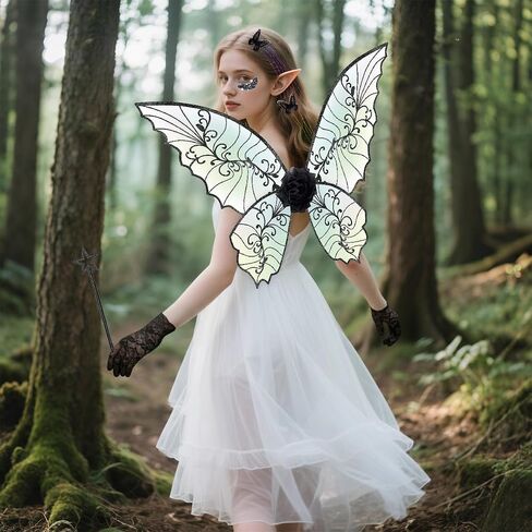 Fairy Wings for Adults Women Floral Garland Star Wands Hair Tinsel Elf Ears Fairy Costume Halloween Cosplay 13PCS in Kuwait