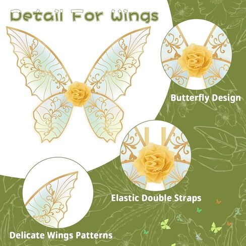 Fairy Wings for Adults Women Floral Garland Star Wands Hair Tinsel Elf Ears Fairy Costume Halloween Cosplay 13PCS in Kuwait