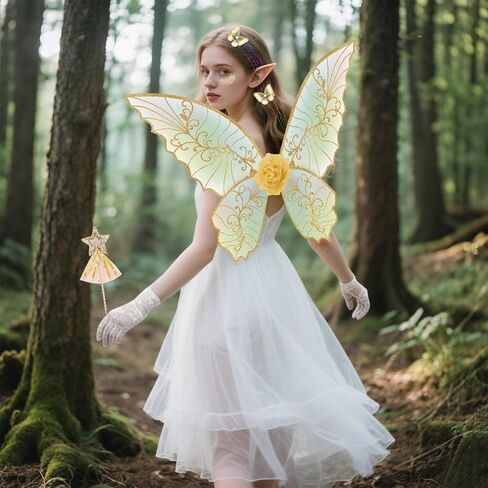 Fairy Wings for Adults Women Floral Garland Star Wands Hair Tinsel Elf Ears Fairy Costume Halloween Cosplay 13PCS in Kuwait