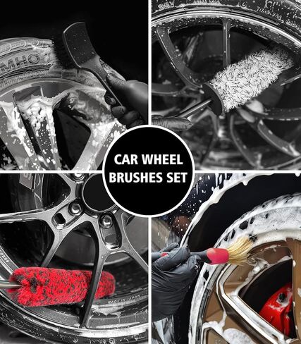 7PCS Car Wheel Cleaning Brush Kit, 2 Sizes Long Handle Bendable Wheel Cleaner Brush, Scratch-Free Detailing Brush, Tire Brush and Chain Brush, Soft Mitt and Towel for Motorcycle and Bicycles in Kuwait
