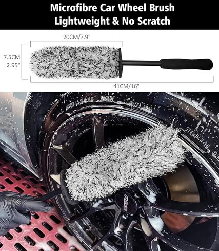 7PCS Car Wheel Cleaning Brush Kit, 2 Sizes Long Handle Bendable Wheel Cleaner Brush, Scratch-Free Detailing Brush, Tire Brush and Chain Brush, Soft Mitt and Towel for Motorcycle and Bicycles in Kuwait