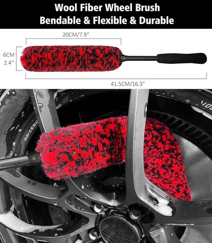 7PCS Car Wheel Cleaning Brush Kit, 2 Sizes Long Handle Bendable Wheel Cleaner Brush, Scratch-Free Detailing Brush, Tire Brush and Chain Brush, Soft Mitt and Towel for Motorcycle and Bicycles in Kuwait