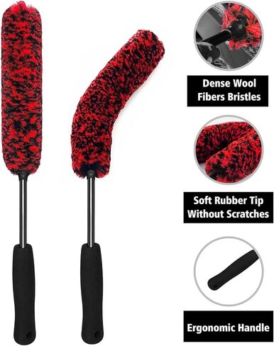 7PCS Car Wheel Cleaning Brush Kit, 2 Sizes Long Handle Bendable Wheel Cleaner Brush, Scratch-Free Detailing Brush, Tire Brush and Chain Brush, Soft Mitt and Towel for Motorcycle and Bicycles in Kuwait