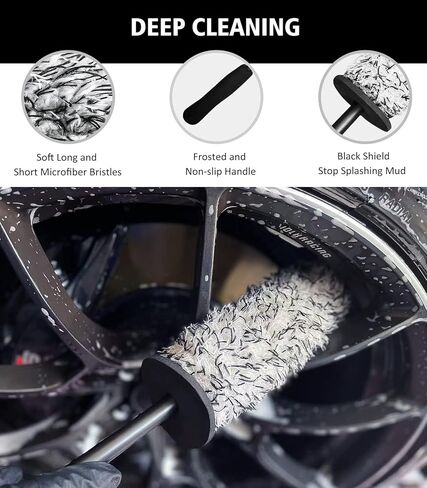 7PCS Car Wheel Cleaning Brush Kit, 2 Sizes Long Handle Bendable Wheel Cleaner Brush, Scratch-Free Detailing Brush, Tire Brush and Chain Brush, Soft Mitt and Towel for Motorcycle and Bicycles in Kuwait