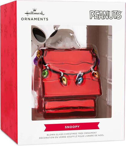 Hallmark Peanuts Snoopy on Holiday Doghouse Christmas Ornament, Blown Glass in Saudi Arabia