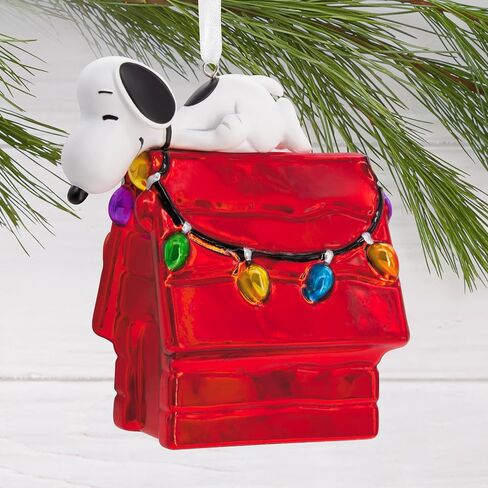 Hallmark Peanuts Snoopy on Holiday Doghouse Christmas Ornament, Blown Glass in Saudi Arabia